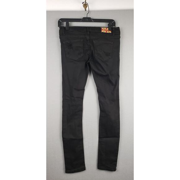 Machine Size 5 Low Rise Distressed Skinny Jean Black Thrashed Frayed Punk Grunge - Picture 7 of 11